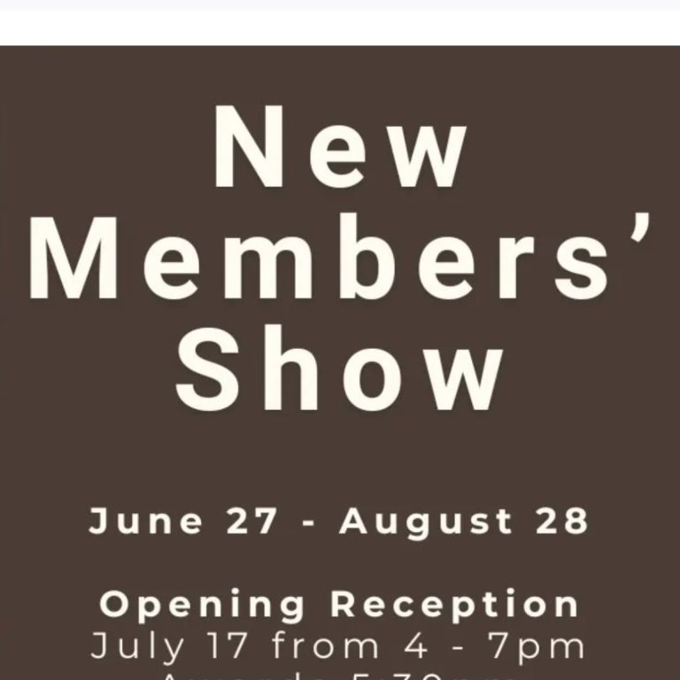 New Members' Show announcement, June 27 - August 28, opening reception July 17, 4 - 7 PM.